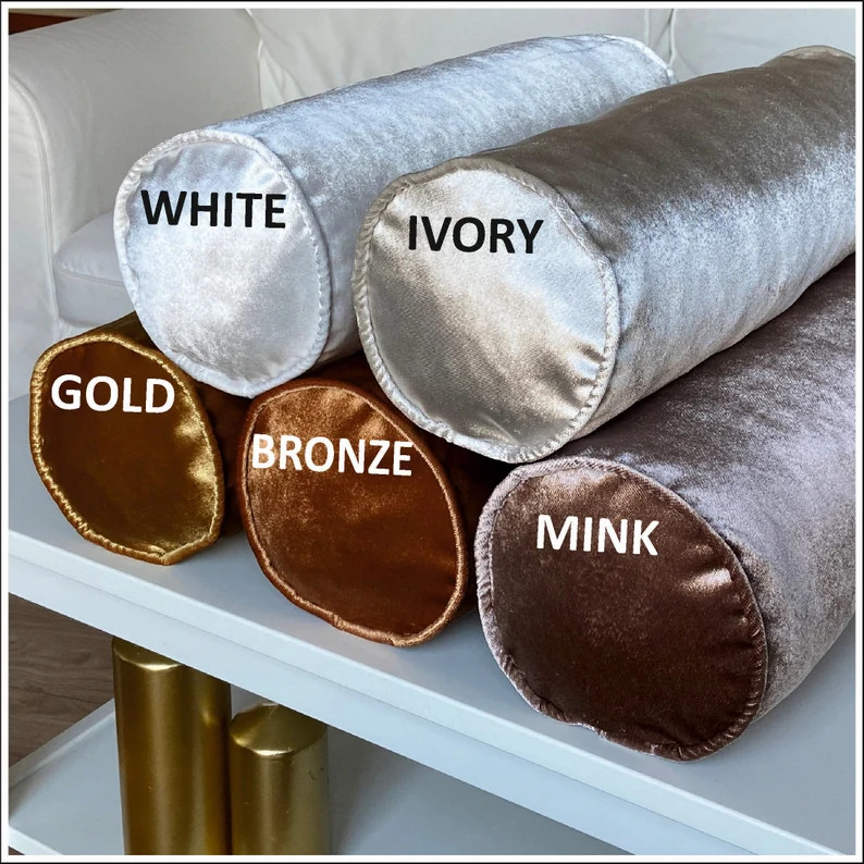 Gold, Bronze, White, Ivory, Mink and + 13 Best Color  Luxury Velvet Bolster Pillow Cover, Shiny V... | Etsy (Global)
