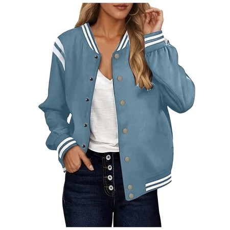 GEWSEY Womens Varsity Jacket - Highschool Bomber Style Baseball Jackets For Women (Blue, L) | Walmart (US)