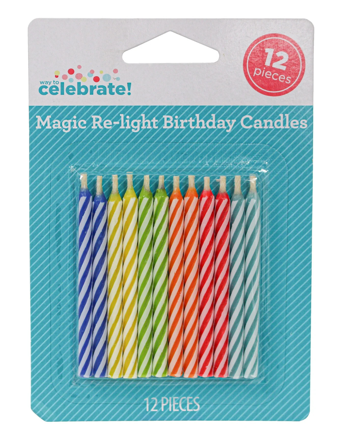 Way to Celebrate! Relight Spiral Birthday Candles, Assorted Colors, 12 Pieces | Walmart (US)