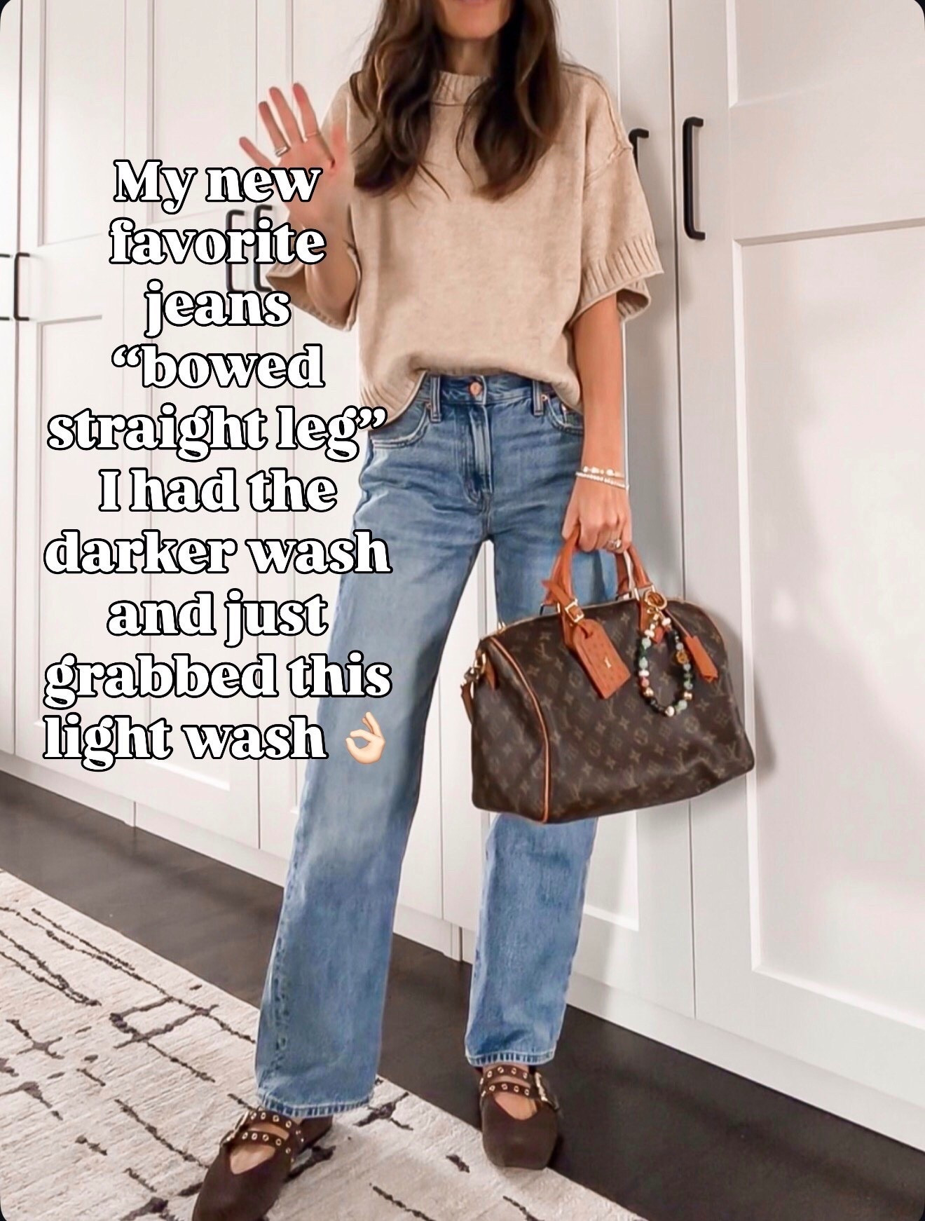 The bowed straight leg that actually works—this lighter wash is SO good for spring 🤍  wearing size 24 

#LTKootd #LTKSeasonal #LTKOver40