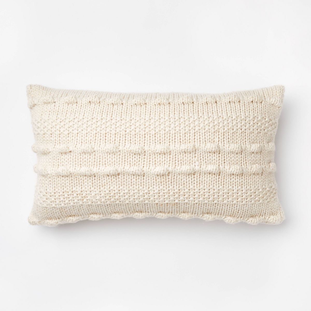 Oversized Bobble Knit Striped Lumbar Throw Pillow Cream - Threshold™ designed with Studio McGee | Target
