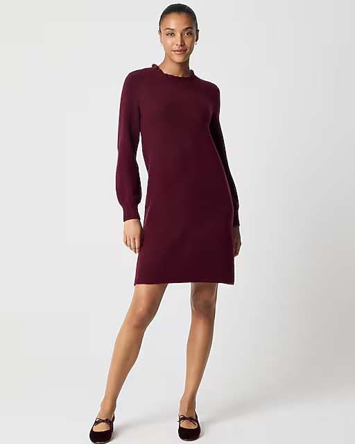 best seller5.0Summary of 8 reviewsRuffleneck sweater-dress in extra-soft yarnComparable value:$13... | J.Crew Factory