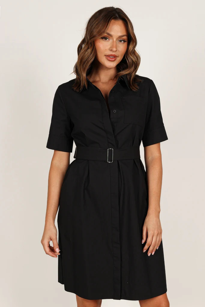 Kamal Midi Belted Dress - Black | Petal & Pup (US)