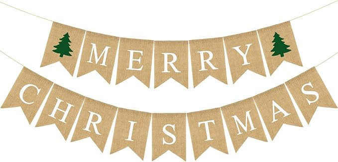 Cmaone Merry Christmas Burlap Banner Xmas Tree Rustic Vintage Christmas Bunting Garland for Xmas ... | Amazon (US)