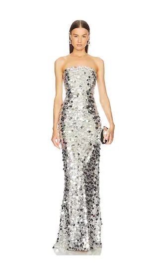 Farah Strapless Gown in Silver | Revolve Clothing (Global)