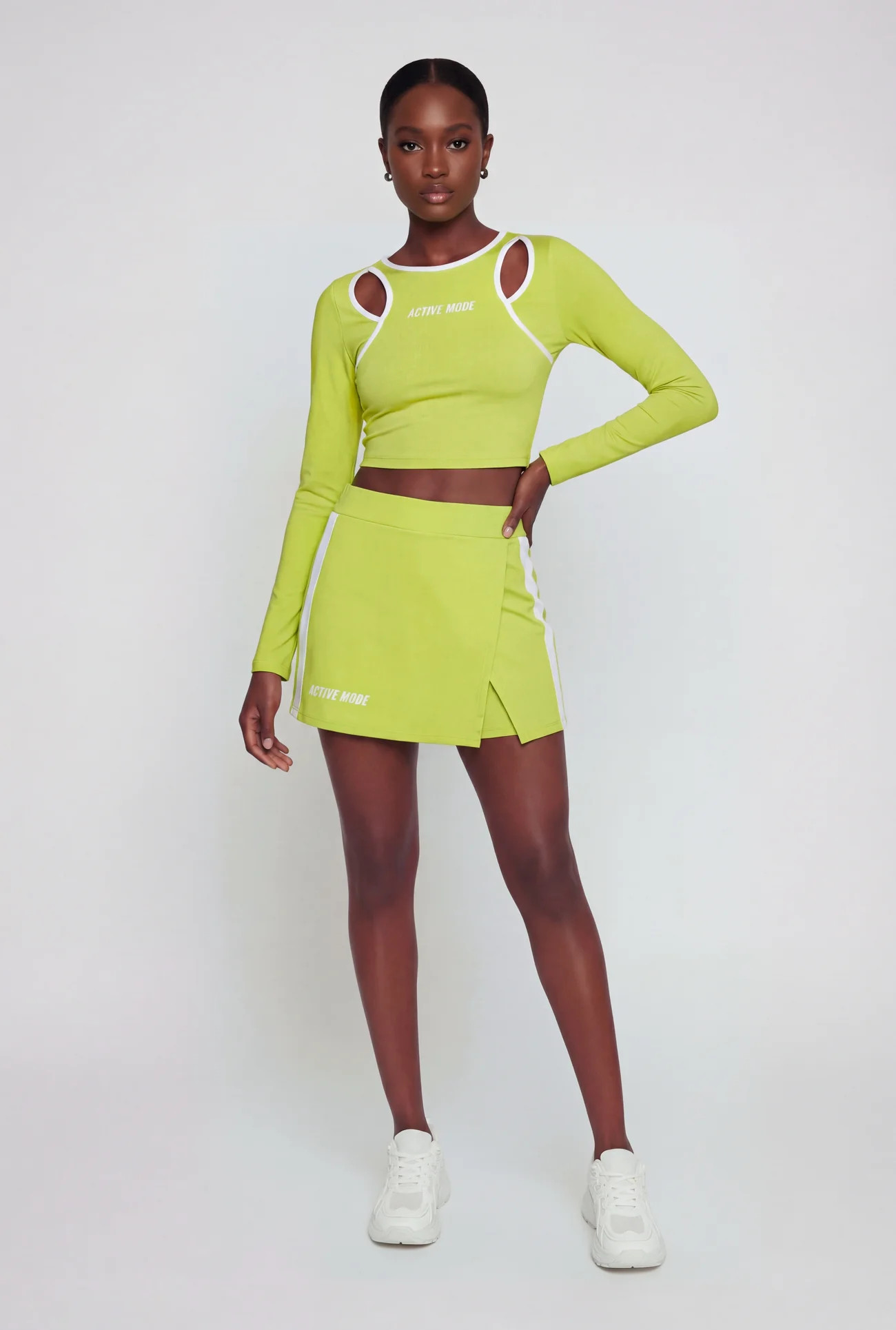 Active Mode Graphic Cutout Long Sleeve Crop Top | Rainbow Shops