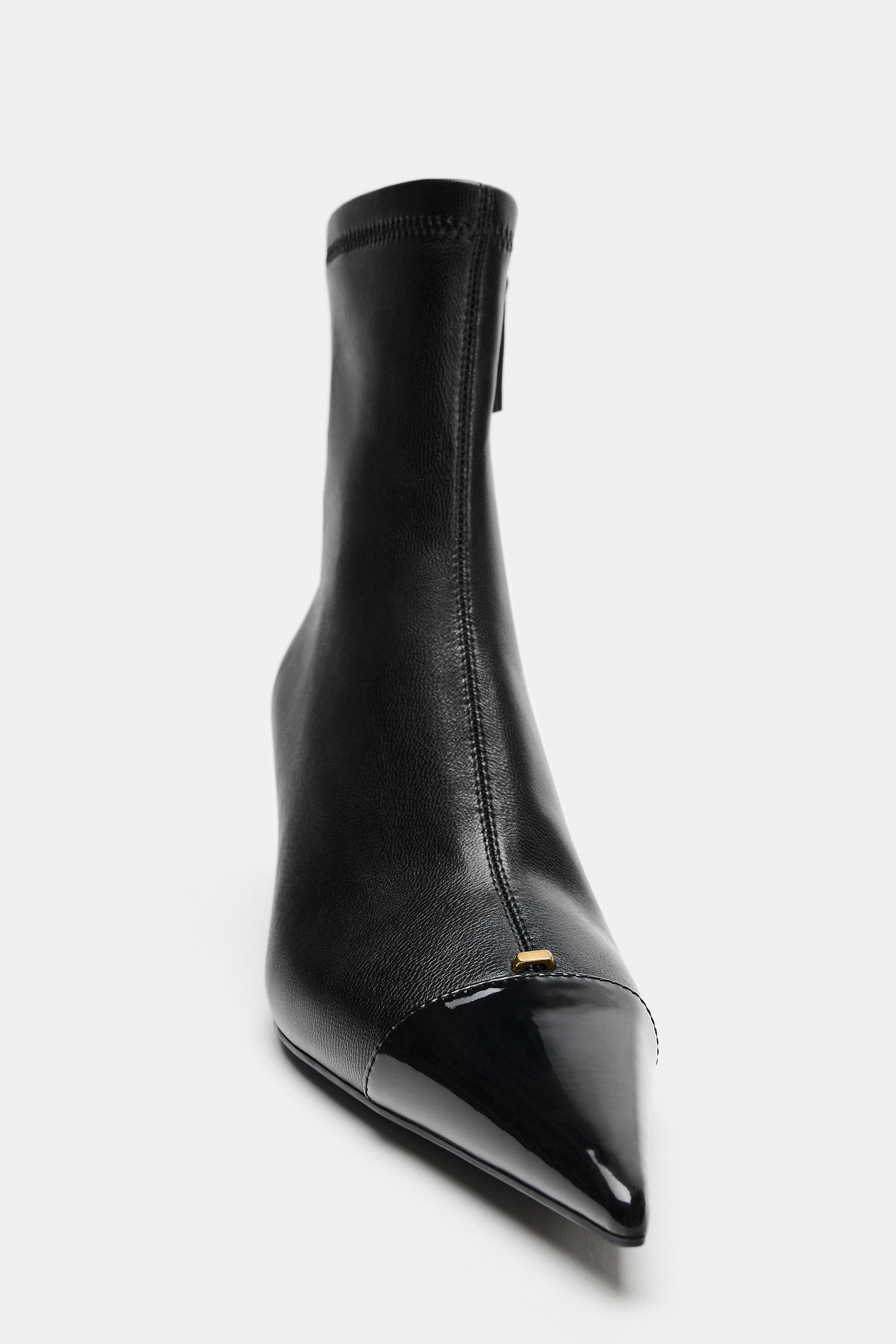 Zara - Contrast Toe Kitten Booties - Black - 9 - Woman | Zara US