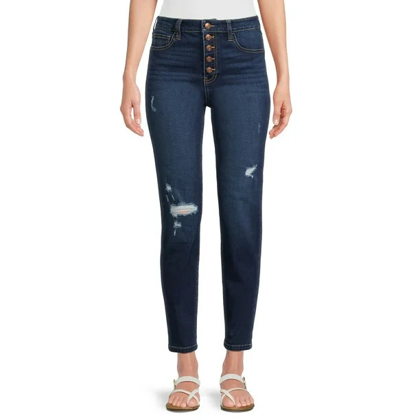 No Boundaries Juniors Button Fly Destructed Skinny Jeans | Walmart (US)