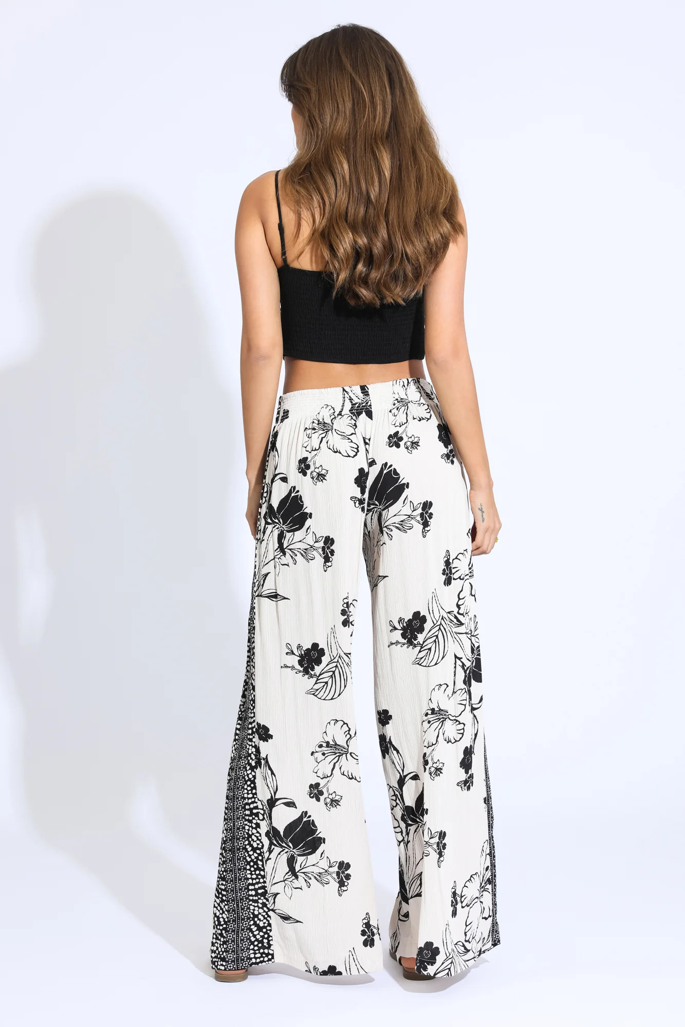 Wide Leg Border Wrap Pant - White Floral | ReWash