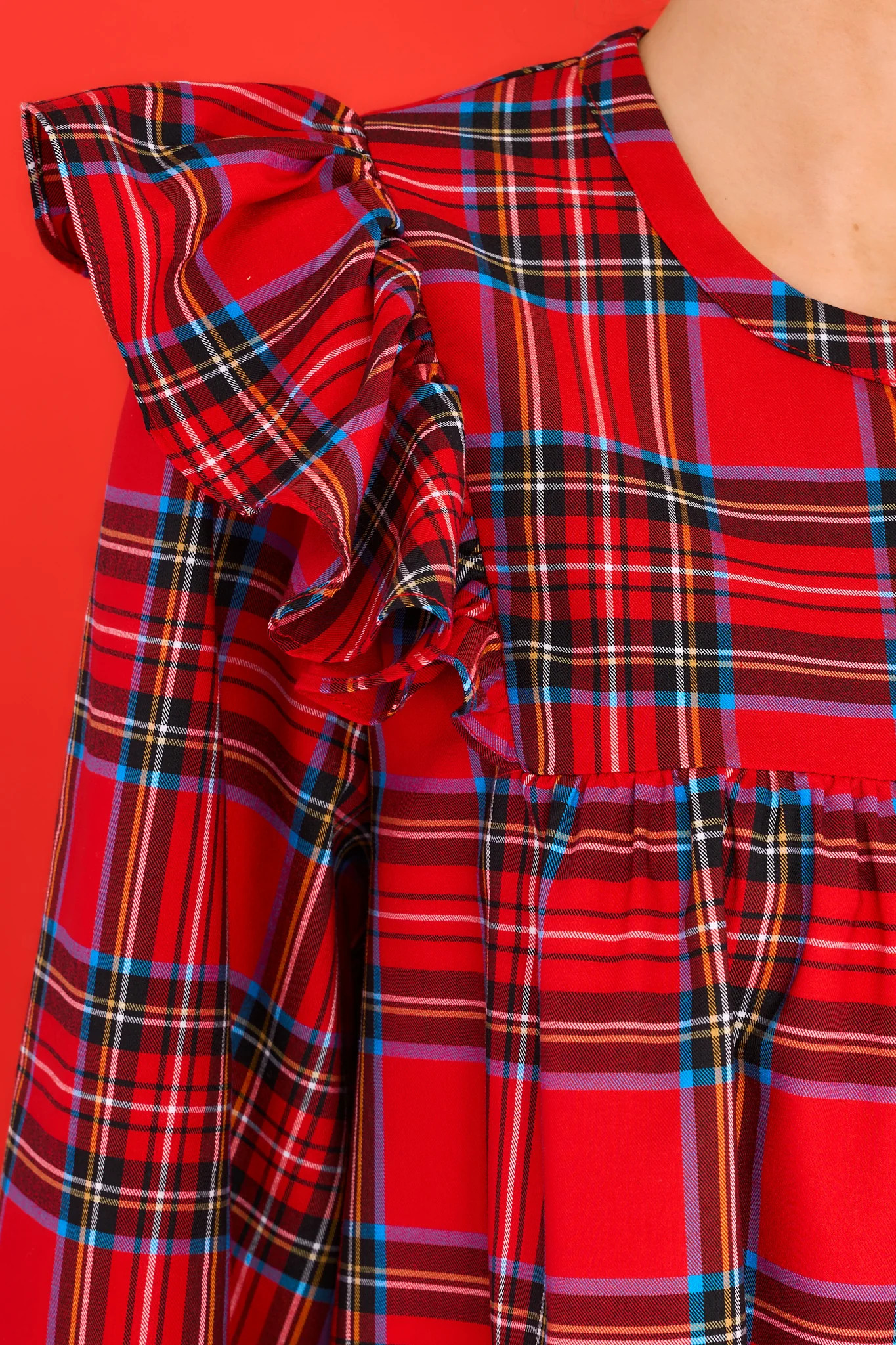 Yuletide Elegance Red Plaid Dress | Red Dress 