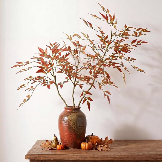 2 Pcs Artificial Fall Stems Decor 47.2 Inch Artificial Nandina | Amazon (US)