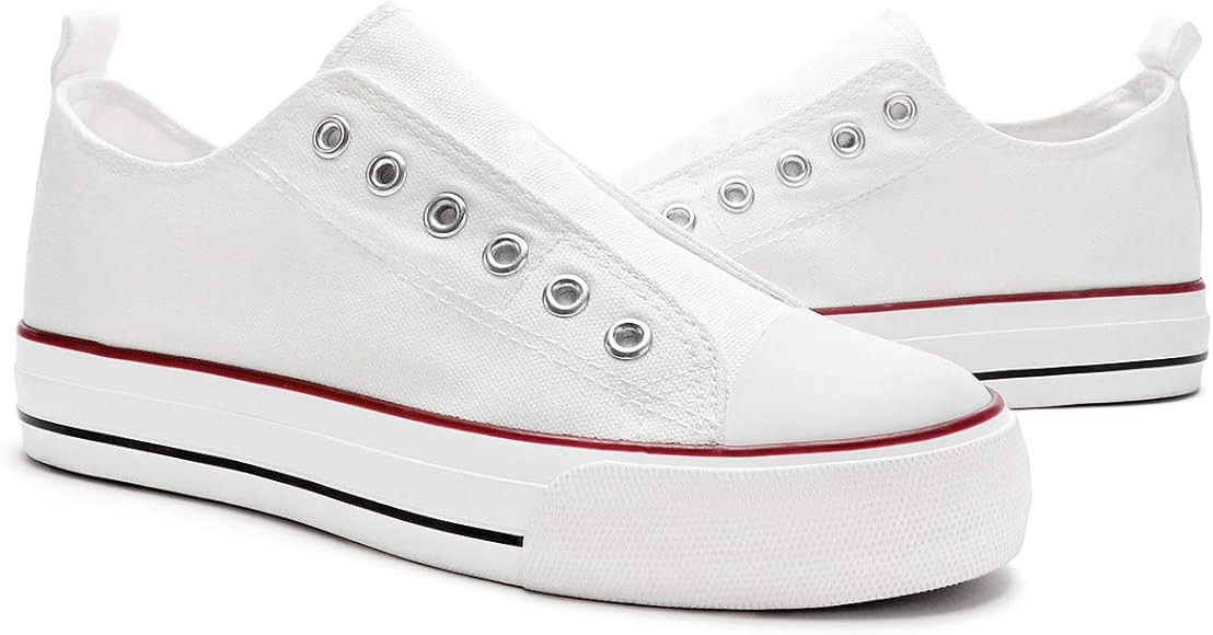 HYPOCRUTE Women’s White Platform Sneakers Canvas Slip On Shoes Low Top Casual Sneakers Elastic ... | Amazon (US)