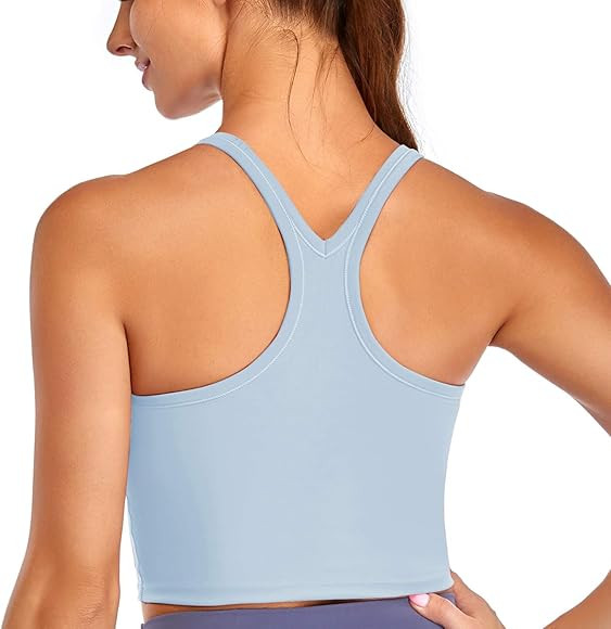Womens Sports Bra Racerback Crop Tank Tops Built-in Padded Bra Gym Fitness Workout Yoga Tank Tops | Amazon (US)