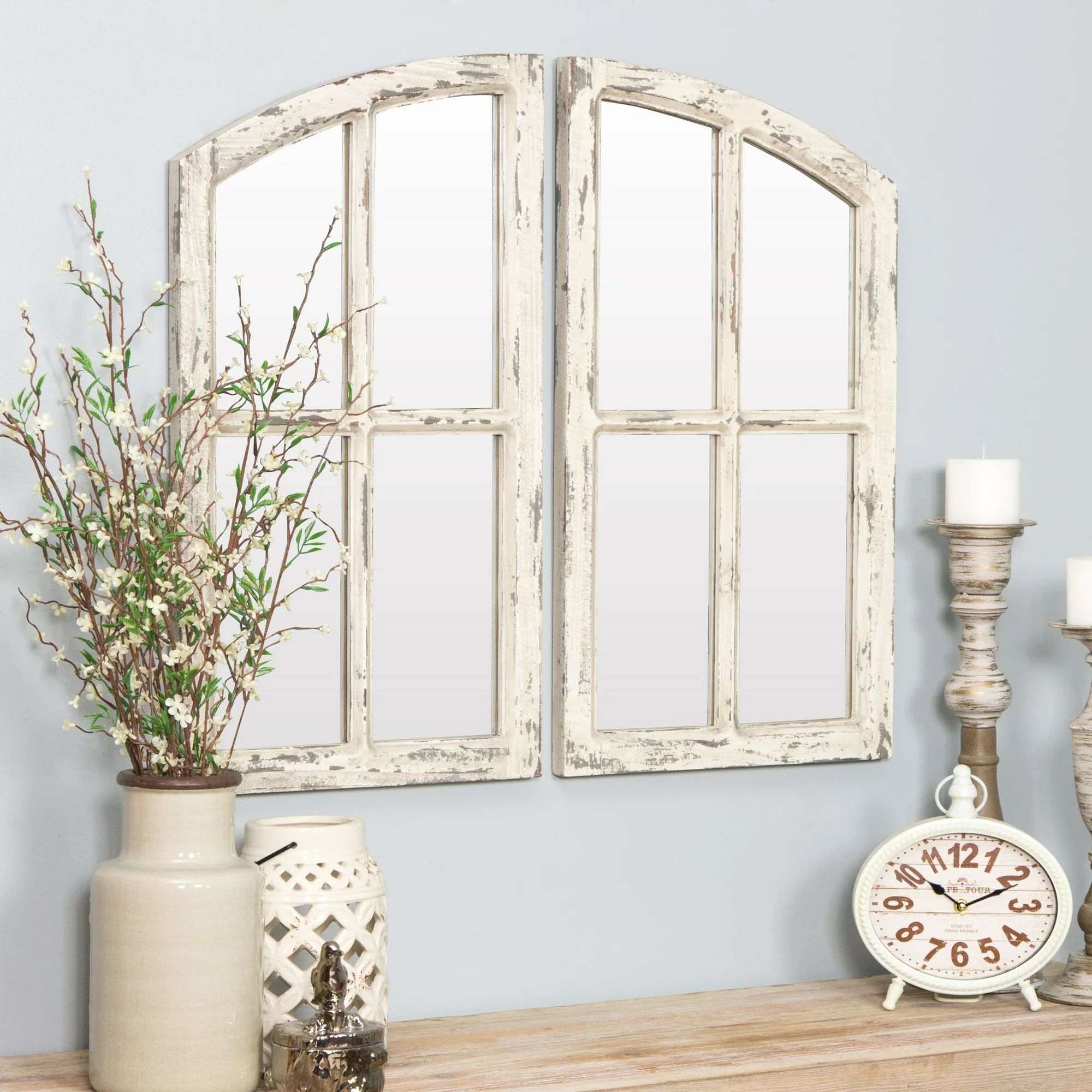 Jolene Arch Window Pane Mirrors Off-White 27" x 15" (Set of 2) by Aspire | Walmart (US)