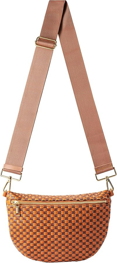 Woven Crossbody Bag for Women, Checkered PU Bum Bag Sling Purse with Adjustable Strap for Travel,... | Amazon (US)