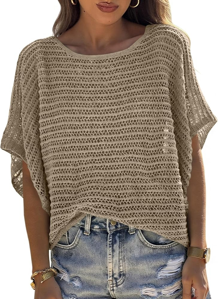 UNCLECAT Women's Crochet Tops Sweater Pullover Knit Tops Beach Coverup | Amazon (US)
