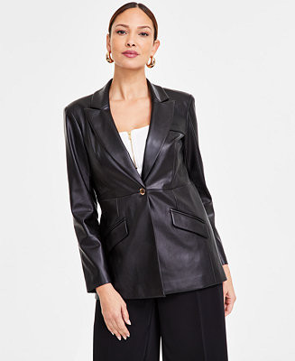 I.N.C. International Concepts Women's Faux-Leather Single-Button Blazer, Exclusively at Macy's - ... | Macy's