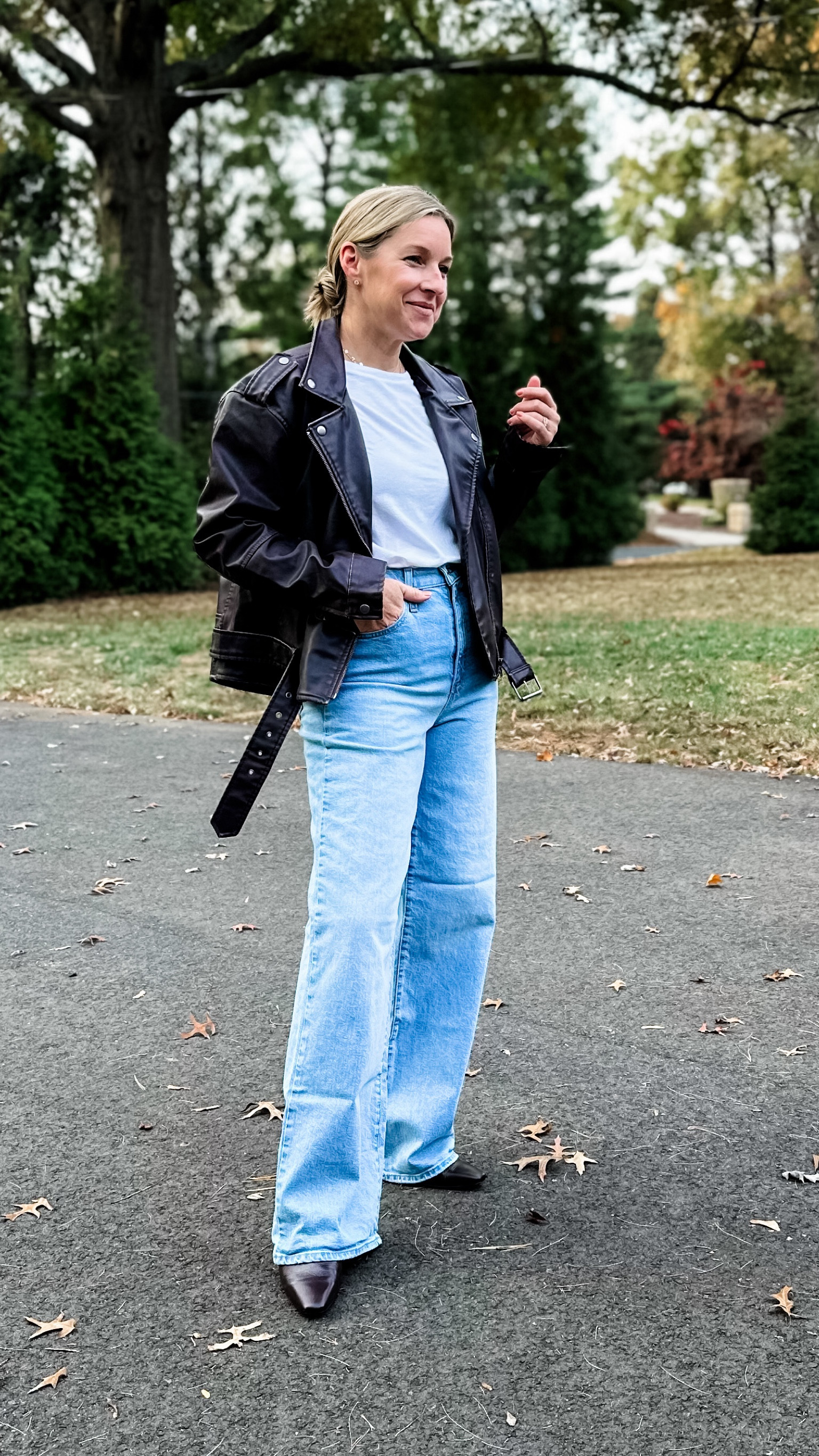 A moto is a must for the closet. They’re edgy yet timeless. I’m in a medium. Tee is medium and jeans are tts 8. A little longer so I wear kitten heels  

#LTKGiftGuide #LTKCyberWeek #LTKStyleTip