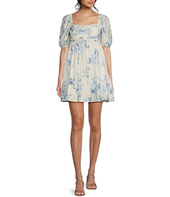 Short Sleeve Floral Print Pleated Mini Dress | Dillard's