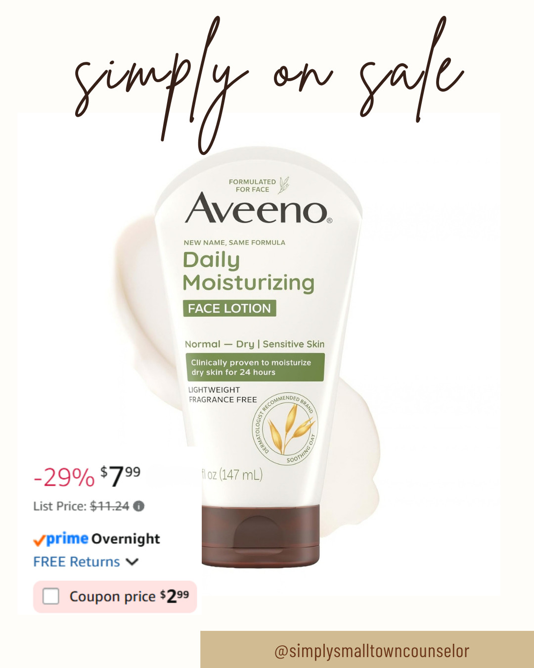 Simply on Sale 🤎 Aveeno Daily Moisturizing Face Lotion is just $2.99 with the coupon! A lightweight, fragrance-free find worth grabbing at this price—be sure to clip the coupon! 

 #LTKSaleAlert #LTKBeauty