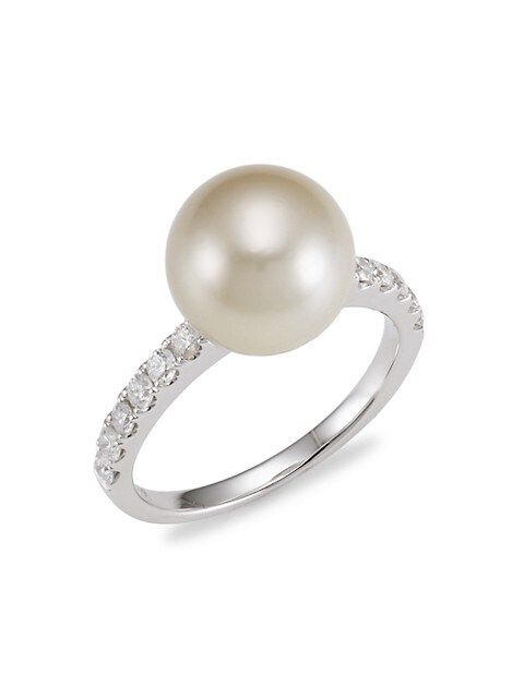 18K White Gold, 10.5MM Australian Pearl & Diamond Ring | Saks Fifth Avenue