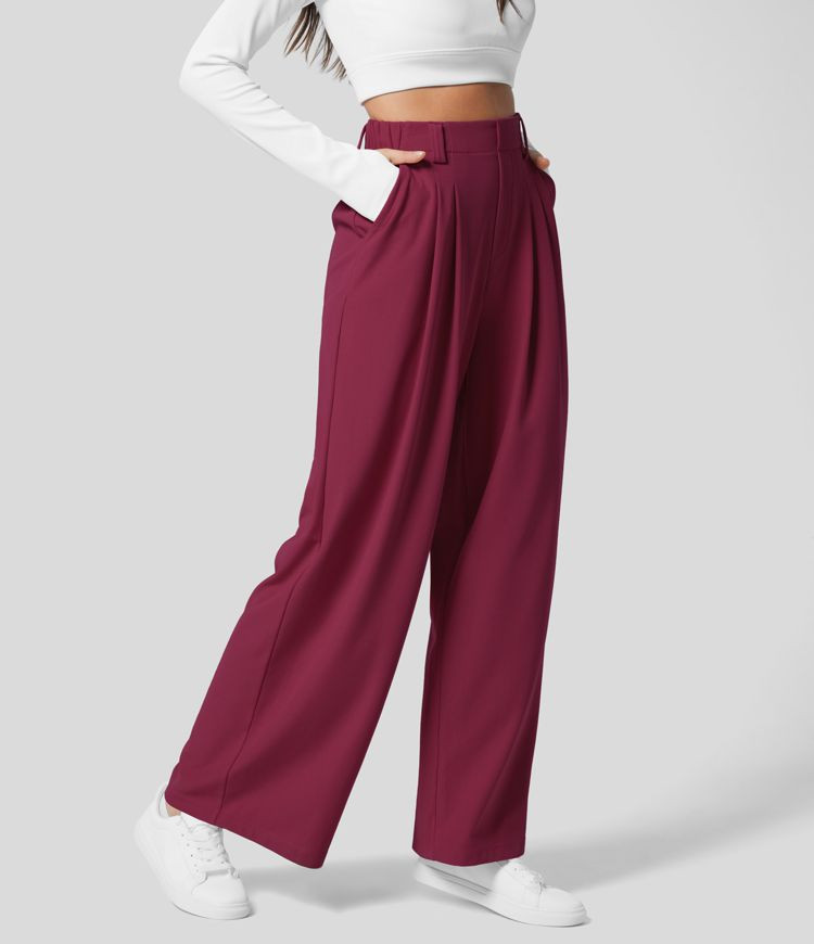 Women’s Halara Flex™ High Waisted Plicated Side Pocket Wide Leg Waffle Work Pants - Halara | HALARA