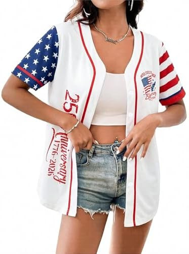 American Baseball Shirt Women 250th Anniversary USA Jerseys Patriotic 4th of July tee Button Down... | Amazon (US)
