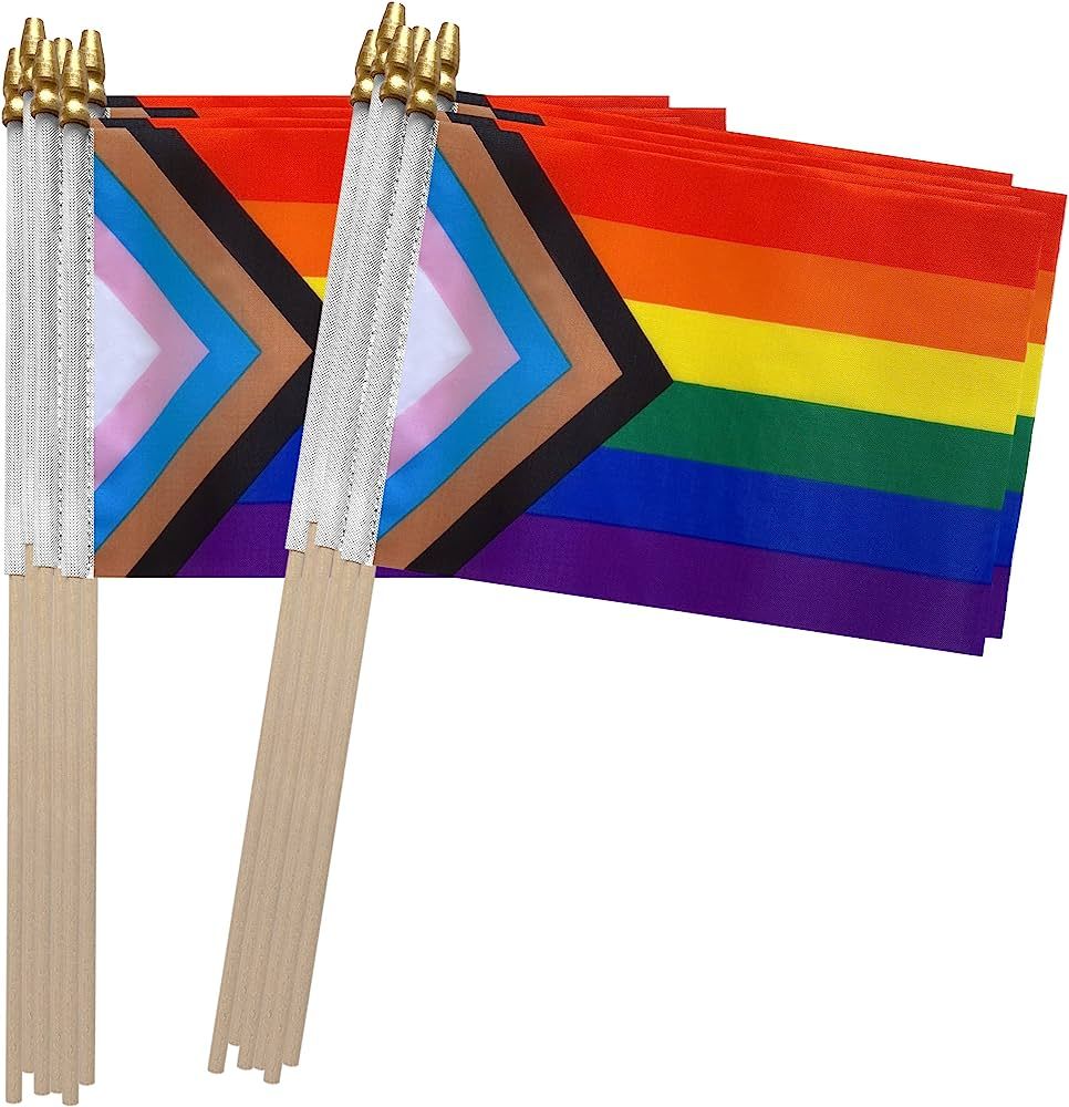 Amazon.com : TSMD Progress Rainbow Gay Pride Stick Flag Small Mini Hand Held LGBT Flags,5x8 Inch,... | Amazon (US)