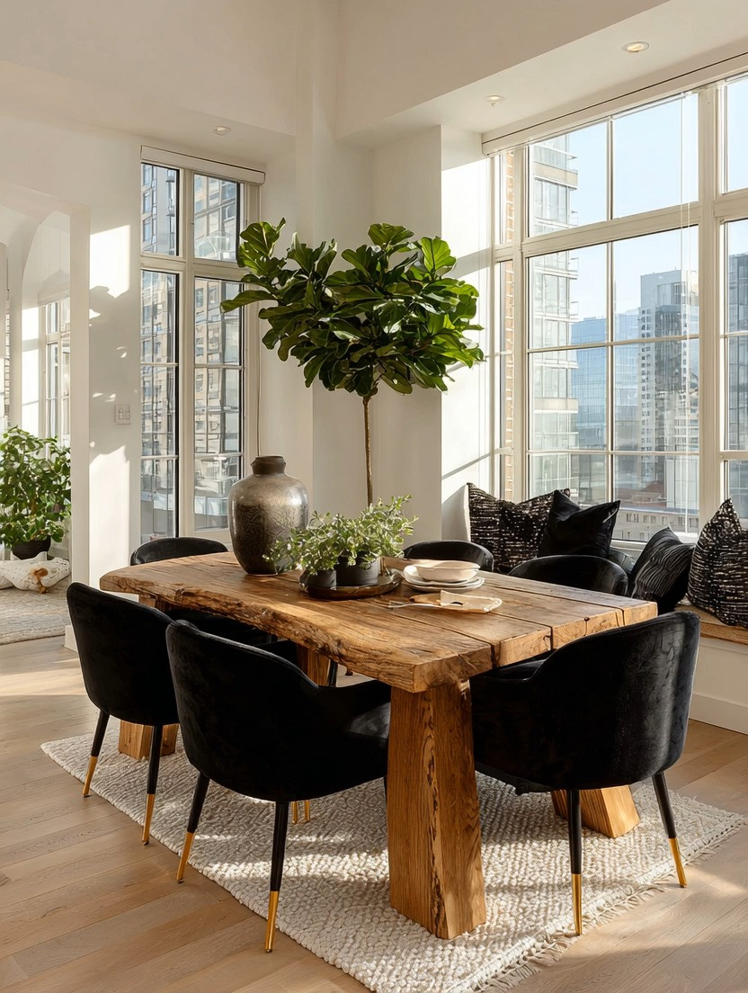 Some dining rooms feel beautiful because everything is perfectly matched.
Others feel unforgettable because everything feels balanced.

Natural wood.
Black velvet.
Gold accents.
And an oversized indoor tree.

This combination creates one of the most grounded yet luxurious dining room looks in modern home decor right now.

The natural wooden dining table brings warmth, texture, and that organic feeling that instantly makes the room feel inviting. It grounds the entire space and makes dining feel slower, calmer, and more intentional.

Then comes the contrast.
Black velvet dining chairs add softness, depth, and understated luxury while making long conversations around the table feel comfortable and cozy. Because honestly, beautiful dining spaces are not just about how they look. They are about how they feel when people gather around them.

And those subtle gold accents on the chair legs?
That is the detail that quietly elevates everything.

Then complete the room with an oversized indoor tree. Indoor trees are making a huge comeback in 2026 interiors because they soften modern homes and bring natural life into the space in the most elegant way.

This entire room feels luxurious without trying too hard. Warm. Organic. Elevated. Timeless.

In this edit, we included natural wooden dining tables, black velvet dining chairs, and oversized indoor trees to help you recreate this elegant dining room look at home. 

 #DiningRoomDecor #OrganicModern #LuxuryInteriors #LTKHome