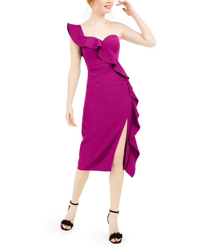 Aidan by Aidan Mattox Ruffled One-Shoulder Midi Dress & Reviews - Dresses - Women - Macy's | Macys (US)