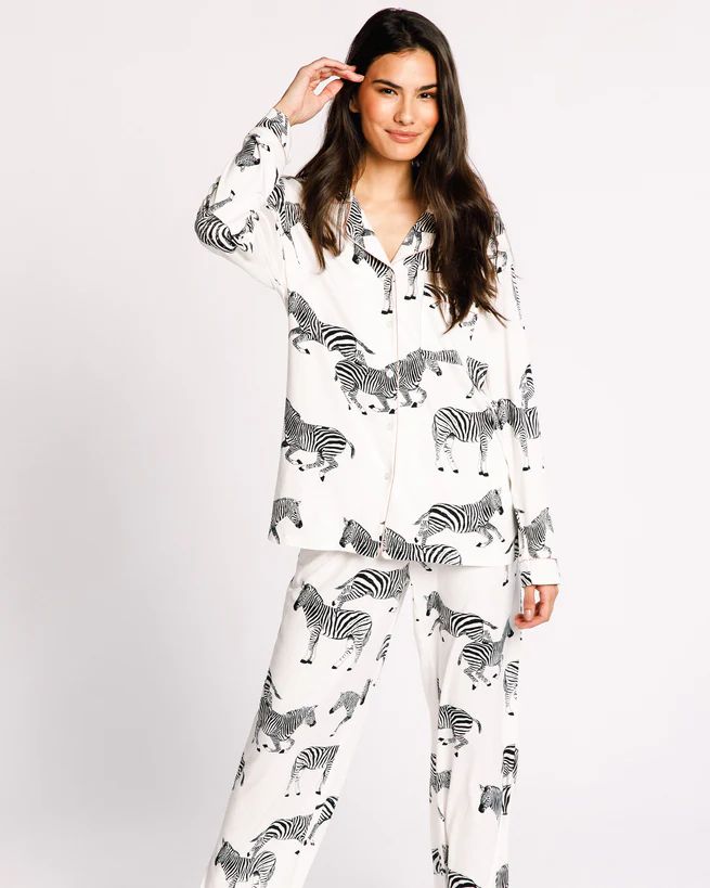 White Zebra Button Up Pyjama Set | Chelsea Peers NYC