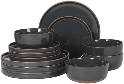 Gibson Elite Northrock Stoneware Dinnerware Set, 12-Piece Service for 4 Plates and Bowls Set – ... | Amazon (US)