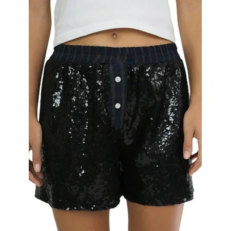 Suagox Women Sequin Shorts Elastic Waist Shiny Summer Casual Shorts Streetwear for Club Party | Walmart (US)