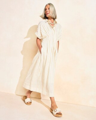 Women's Linen-Blend Metallic Striped Dress in White | Chico's | Chico's