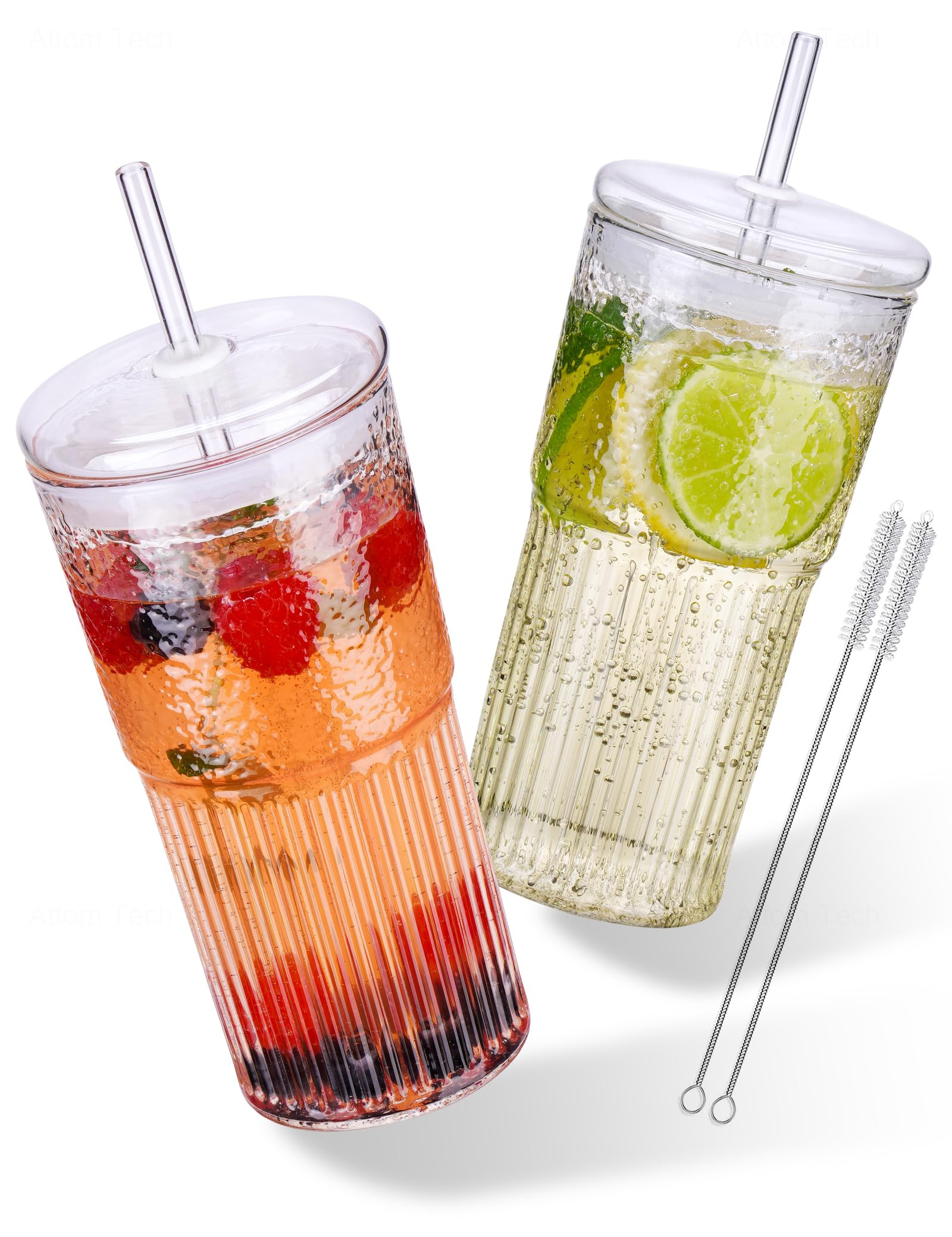 NiHome High Borosilicate Glass Tumbler Cup with Lid and Straw, 22oz Clear Iced Coffee Glass Cups ... | Amazon (US)