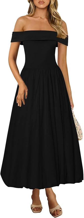 PRETTYGARDEN Womens Summer Off Shoulder Sleeveless Midi Dress Cocktail A Line Flowy Wedding Guest... | Amazon (US)