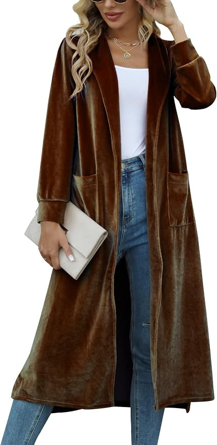 Yimoon Velvet Cardigan Jacket Open Front Lapel Collar Outerwear Sequin Duster Coat Velour Long Bl... | Amazon (US)