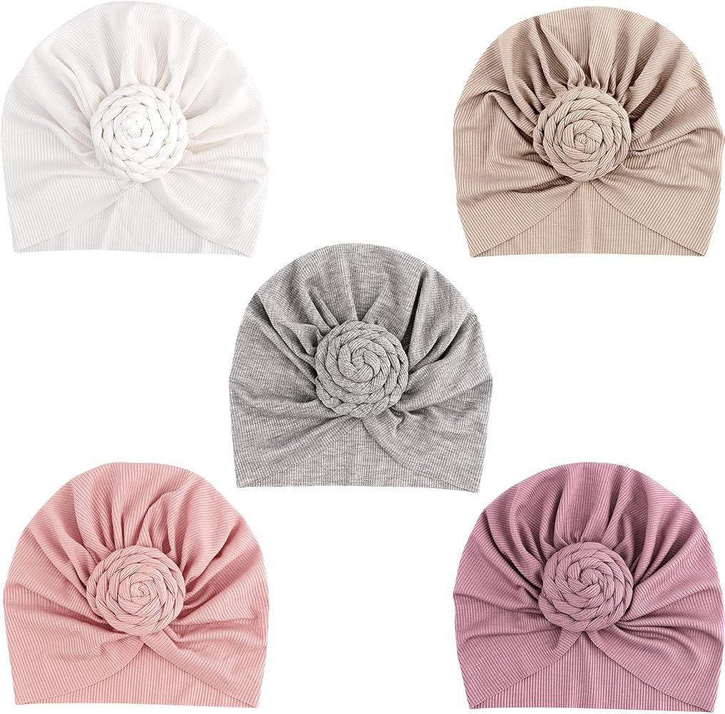 DRESHOW BQUBO 5 Pieces Baby Turban Hats Turban Bun Knot Baby Infant Beanie Baby Girl Soft Cute Toddl | Amazon (US)