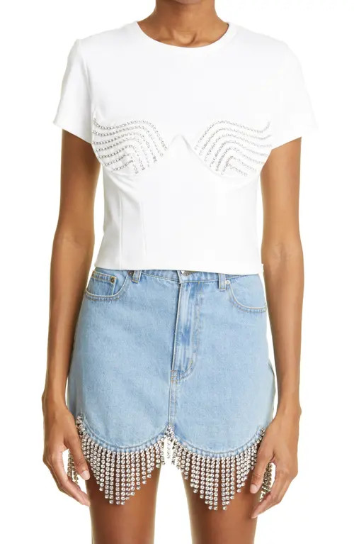 Area Crystal Cup Crop T-Shirt in White at Nordstrom, Size Small | Nordstrom