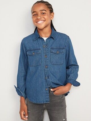 Long-Sleeve Button-Down Jean Utility Pocket Shirt for Boys | Old Navy (US)