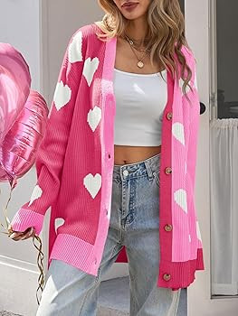 Saodimallsu Womens Heart Cardigan Sweaters Valentines Oversized Winter Color Block Button Up Cute... | Amazon (US)