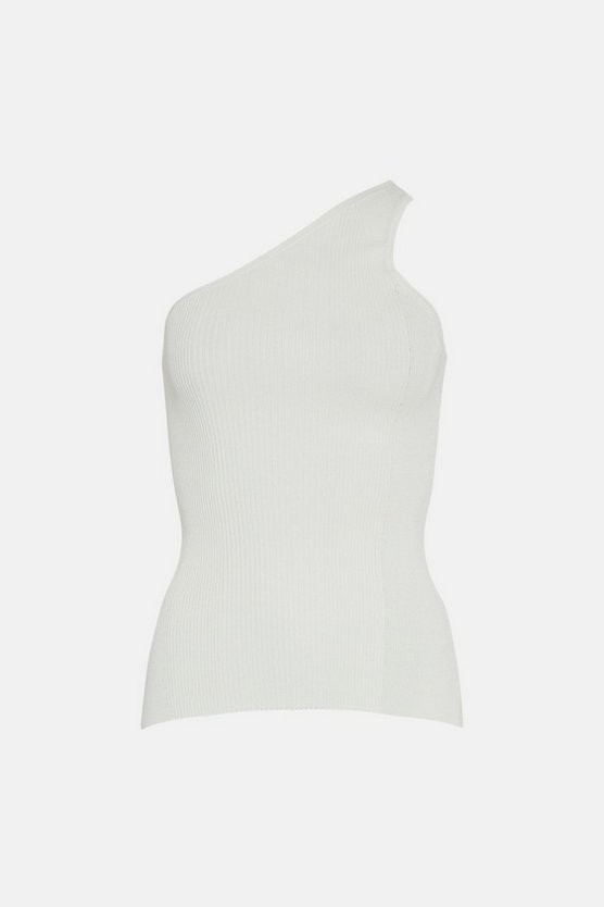 One Shoulder Rib Knit Top | Karen Millen UK & IE