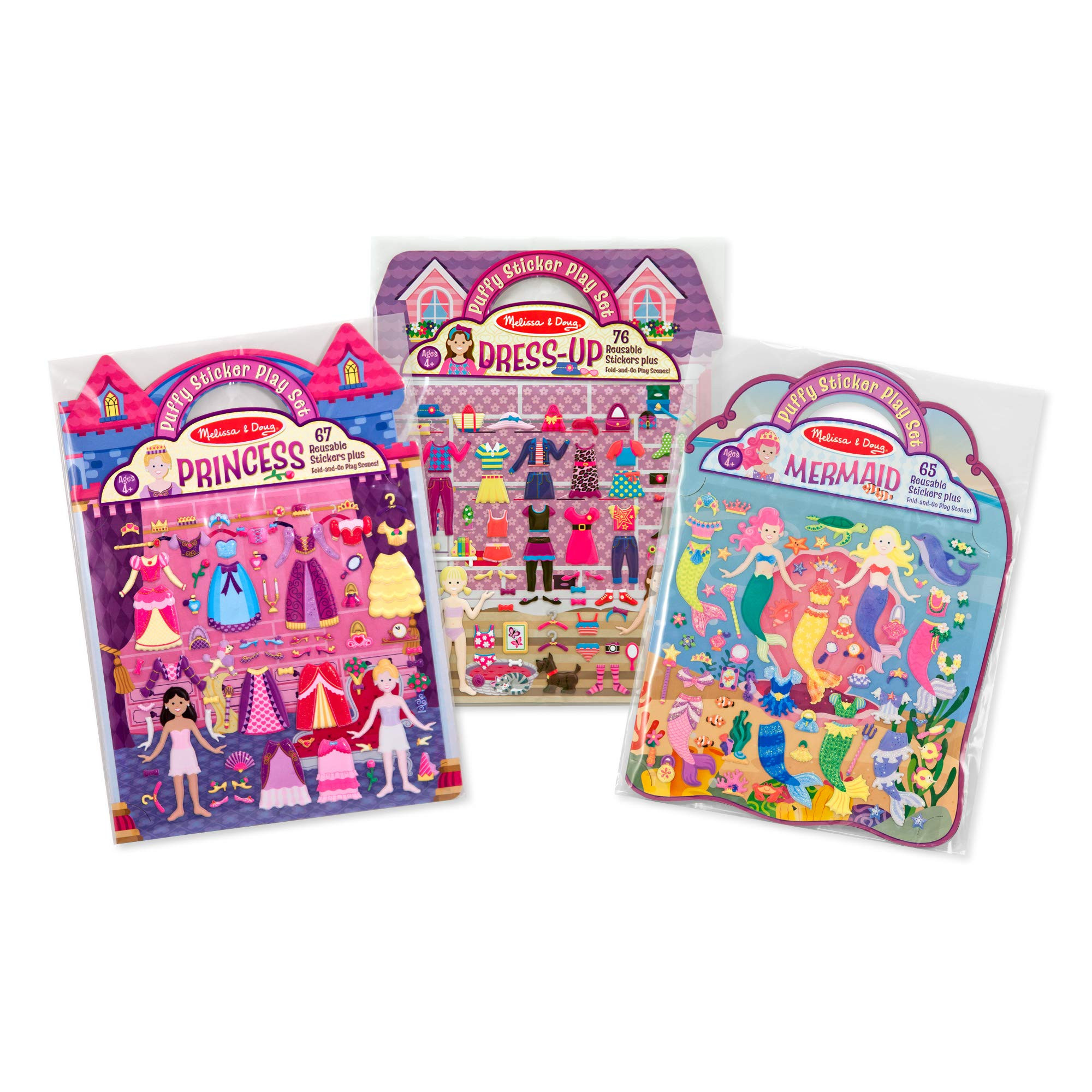 Melissa & Doug Puffy Sticker Activity Books Set: Dress-Up, Princess, Mermaid - 208 Reusable Stickers | Amazon (US)