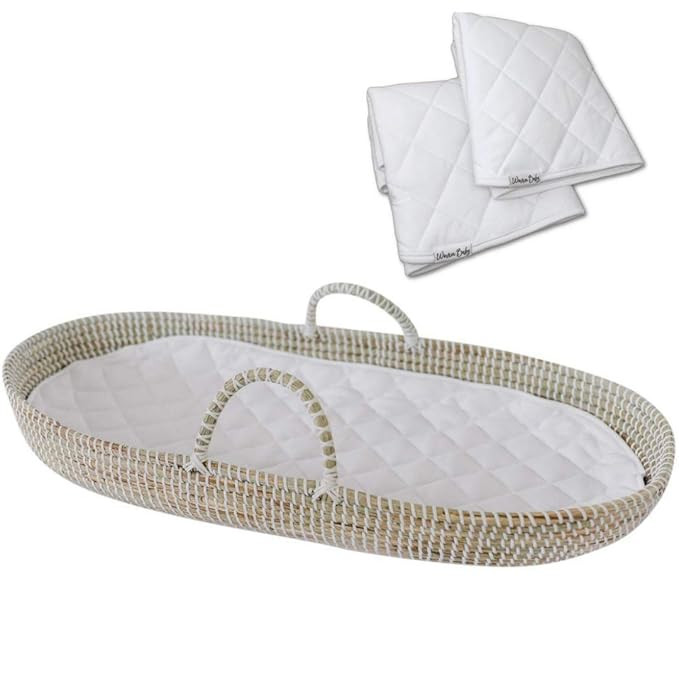 Baby Changing Basket Handmade Seagrass Basket - with 2 Fairtrade Soft Organic Cotton Waterproof P... | Amazon (US)