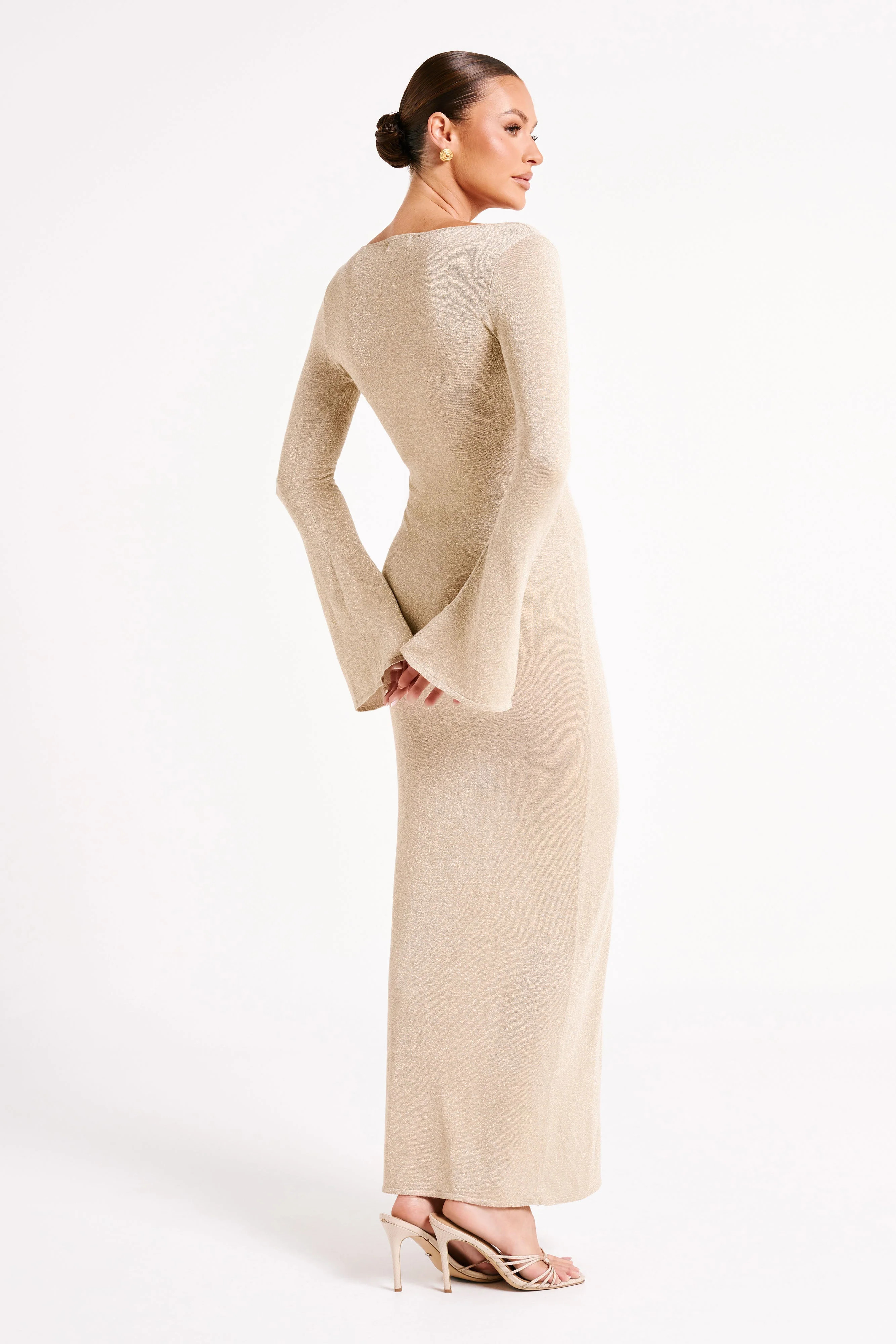 Kamila Long Sleeve Midi Dress - Gold | MESHKI US
