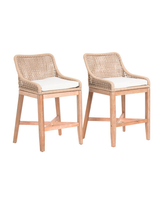 Set Of 2 Grid Weave Rope Counter Stools | TJ Maxx