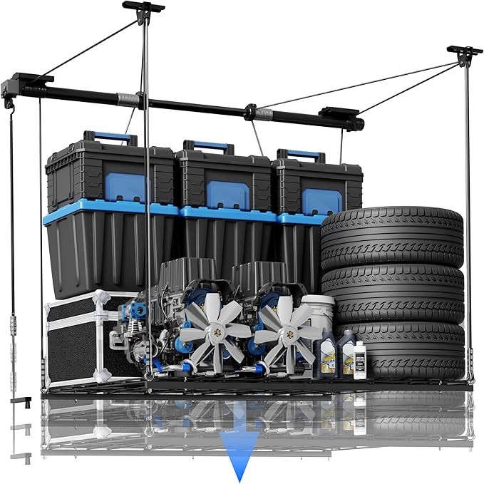 FLEXIMOUNTS GL1 Overhead Garage Lifting Storage Rack, 4x4 Ft Heavy-Duty Metal Garage Ceiling Rack... | Amazon (US)
