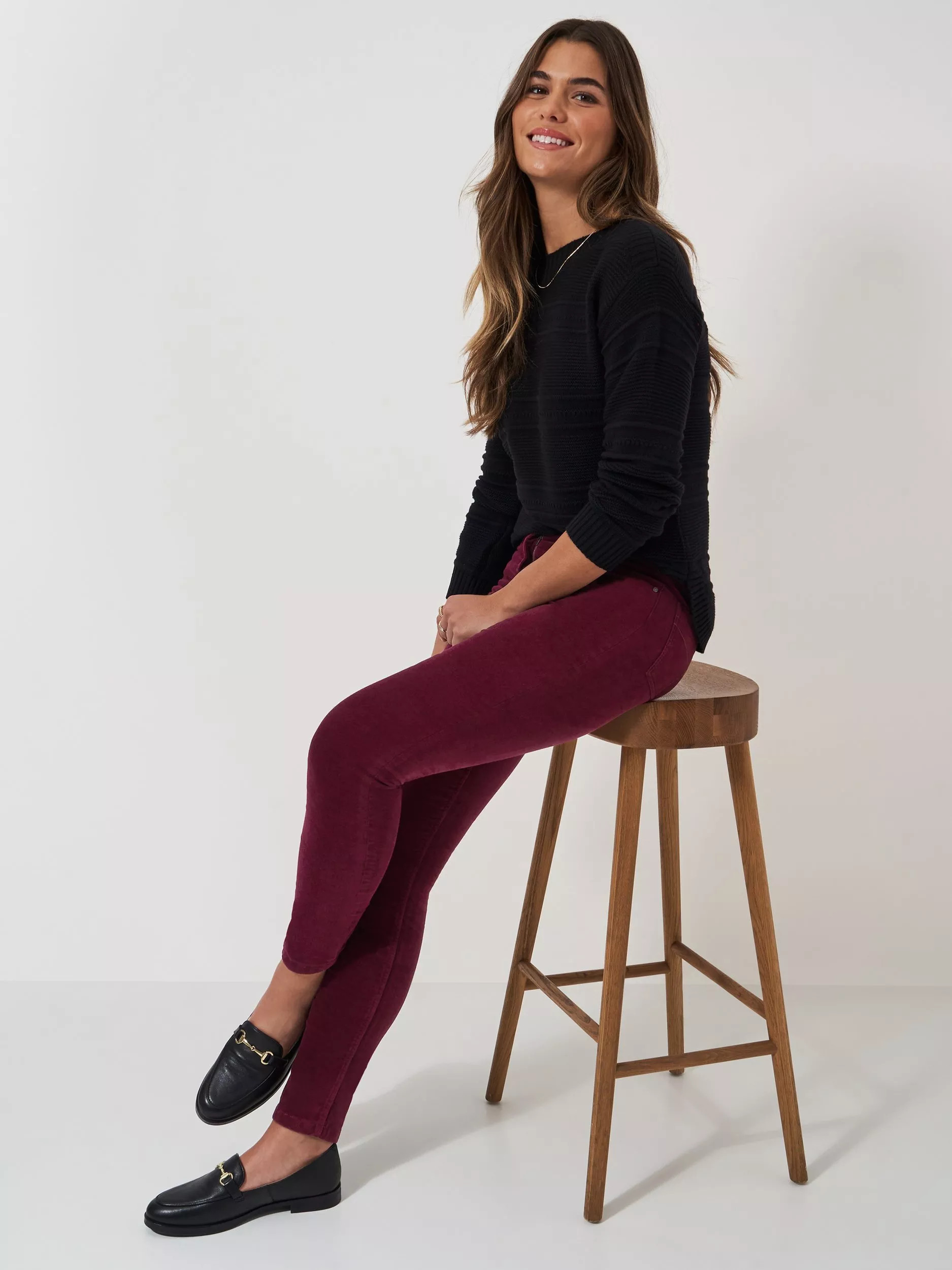 Crew ClothingVelvet Skinny Trousers, Maroon Red | John Lewis (UK)