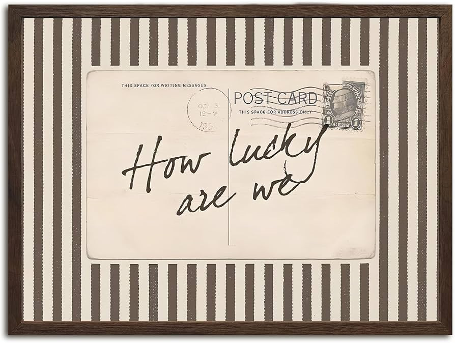 How Lucky Are We Wall Art Vintage Striped Letter Postcard Wall Decor Picture Trendy Preppy Inspir... | Amazon (US)