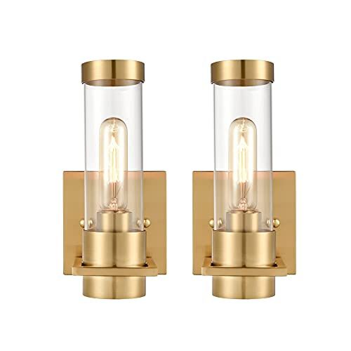SHAWNKEY Modern Wall Sconce Light Brass Gold Finish Cylindrical Clear Glass Shade Wall Light Fixt... | Amazon (US)